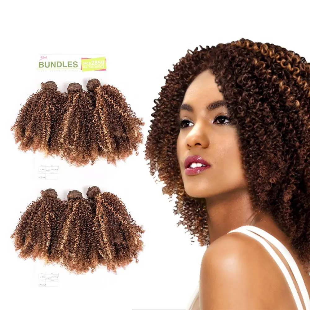 Elegante paquete completo de 28 pulgadas mechones de cabello brasileño resistente al calor 285g en un paquete extensión de cabello sintético afro rizado