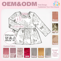 Robe longue à manches longues avec imprimé floral et papillons personnalisé pour petites filles, robe personnalisée de marque pour enfants, vêtements pour filles