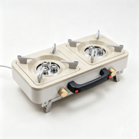 Réchaud à gaz de camping extérieur à double brûleur, cuisinière portable avec pieds pliables, barbecue pour pique-nique, randonnée, et événements en plein air