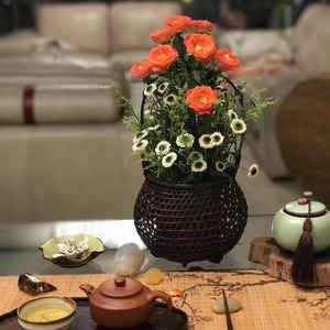 Japanese Style Bamboo Woven Flower Vase Handmade Natural Bamboo Craft Home Decoration Basket For Floral Arrangement - Product Image 2