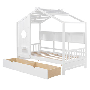 Lit mezzanine blanc pour enfants avec bibliothèque et tiroirs de rangement, meubles de chambre à coucher - Product Image 3