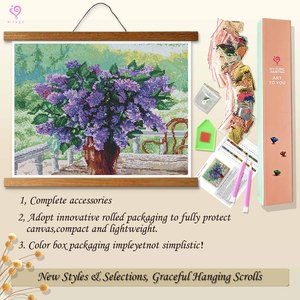 Kit de peinture diamant Bouquet de fleurs violettes, avec diamants ronds, cadre imprimé, style classique rectangulaire, pour artisanat DIY et décoration artistique - Product Image 4