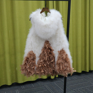 Hooded Feather Vest for Women with Ostrich and Turkey Feathers, Mid-Length Lace <strong>Longline</strong> <strong>Waistcoat</strong> for Autumn Winter - Product Image 2