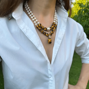 ชุดสร้อยคอจี้หินตาเสือธรรมชาติสุดหรูและทันสมัย 2 ชิ้น พร้อมไข่มุกน้ำจืด |   ของขวัญที่ดีที่สุดสำหรับวั<span class=keywords><strong>น</strong></span>วาเล<span class=keywords><strong>น</strong></span>ไท<span class=keywords><strong>น</strong></span>์ - Product Image 5