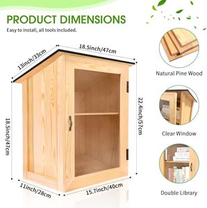 JUNJI <strong>Wooden</strong> Little Library <strong>Box</strong> <strong>Outdoor</strong> Double Free <strong>Outdoor</strong> <strong>Box</strong> <strong>Storage</strong> with Shelf for DIY Community and Schools Sharing Books