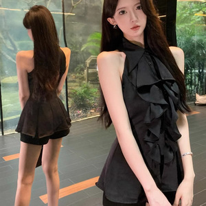 White Off Shoulder Ruffled Blouse Women Summer Slim Fit Elegant Top Everyday Wear Solid Color Polyester Shirt - Product Image 4