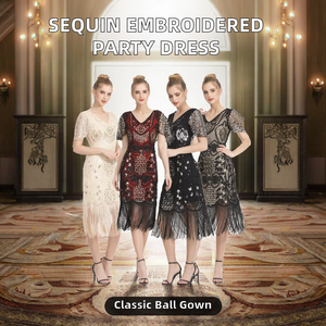 Wholesale Fashionable Delicate Sequin Embroidery <b>Pattern</b> <b>A</b>-<b>Line</b> Knee-Length Crepe Natural Waist Party Prom Evening <b>Dresses</b> - Product Image 2
