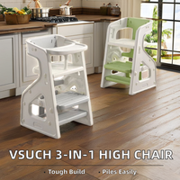 VSUCH Chaise haute en plastique détachable 3-en-1 pour enfants Design moderne Pliable et caractéristique de sécurité pour l'apprentissage des tout-petits à manger