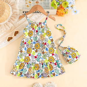 Ropa Infantil, Vestido de Tirantes con Flores para Niñas, Lindo Vestido Informal a la Moda con Cuello de Muñeca y Bolso, Vestido Diario para Niñas - Product Image 2