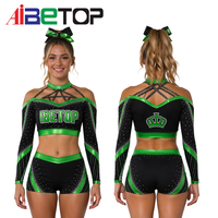 Uniforme de cheerleading personnalisé 2026 All Star en gros à manches longues avec logo couronne, tissu Mystique de compétition avec strass