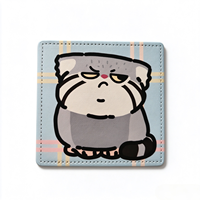 Sous-verre carré personnalisé en cuir PU, isolant thermique, imprimé en couleur avec motifs d'animaux de dessin animé mignons, idéal pour les cadeaux promotionnels d'événements