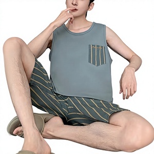 Men's Floral Sleeveless Tank Top Set Crew Neck Knitted Cotton Breathable Vintage Casual Summer Wear 200g - Product Image 3