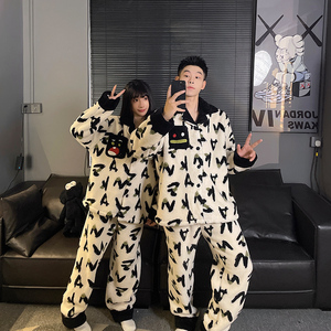 Ensembles de vêtements de nuit, pyjamas, hiver, peluche, dessin animé, col châle, <span class=keywords><strong>couple</strong></span>, ensemble de pyjamas chauds - Product Image 2