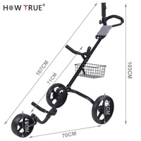 Chariot de golf pliable à 3 roues en un clic avec frein à main, chariot de golf à 3 fers noirs avec frein à main