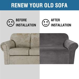 Luxury Velvet Stretchable <b>Sofa</b> Cover Living Room <b>Sofa</b> Cover 2 Seater Love Seat Size Grey <b>Sofa</b> Cover - Product Image 4