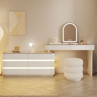 Coiffeuse en Bois Massif, Sensation Premium, Style Moderne Minimaliste, Nouveauté 2025, Commode à Tiroirs Intégrée, Meuble de Rangement, Miroir de Maquillage