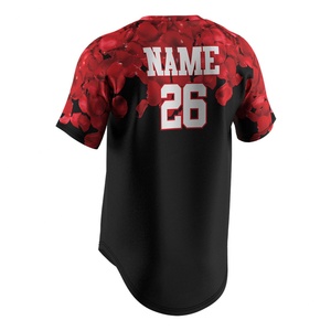 Maillot de baseball extérieur personnalisé (ODM/OEM) en polyester rouge et noir – Design uniforme - Product Image 4