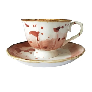 Ceramic <b>Tea</b> and Coffee <b>Set</b> Small Size New Western Combination with Large Cup and Saucer Vintage Design Style - Product Image 6