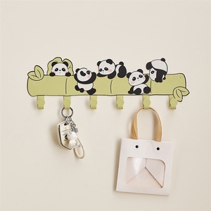 Crochets de rangement muraux mignons en forme de dessin animé, design panda en fer forgé - Product Image 1