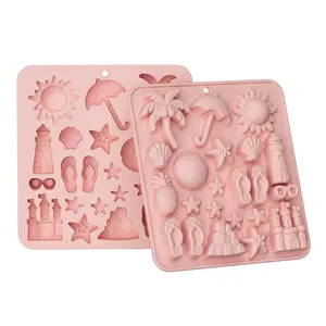 Beach Theme Pattern Nonstick Silicone Cake Molds Food-Grade Reusable Cute Silicone Magnetic <b>Chocolate</b>, Candy & Ice DIY Mold - Product Image 1