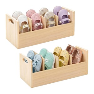 Weibo Crafts Wooden <b>Shoe</b> <b>Rack</b> 33x14.5x13cm Compartmentalized <b>Storage</b> For Baby Toddler Organiser Bamboo Color - Product Image 2