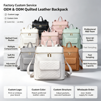 Sac à dos à langer imperméable en cuir PU gris à motif diamant, style anglais, technique Nerve Bridge, fermeture éclair, doublure en polyester