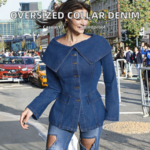 Chemise en jean décontractée pour femme, coupe ample, col oversize, manches longues, style automne, délavée - Product Image 2
