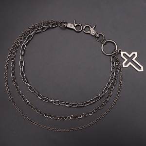 Cross Pendant <b>Trouser</b> <b>Chain</b> Zinc Alloy Multi Layered Gunmetal Black Unisex Fashion Accessory Daily Wear - Product Image 3