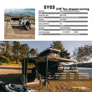 Auvent latéral de voiture QSZEN <span class=keywords><strong>en</strong></span> forme d'éventail à 270 degrés, <span class=keywords><strong>abri</strong></span> autoportant imperméable UV50+ pour SUV 4x4, camping tout-terrain et overland - Product Image 2