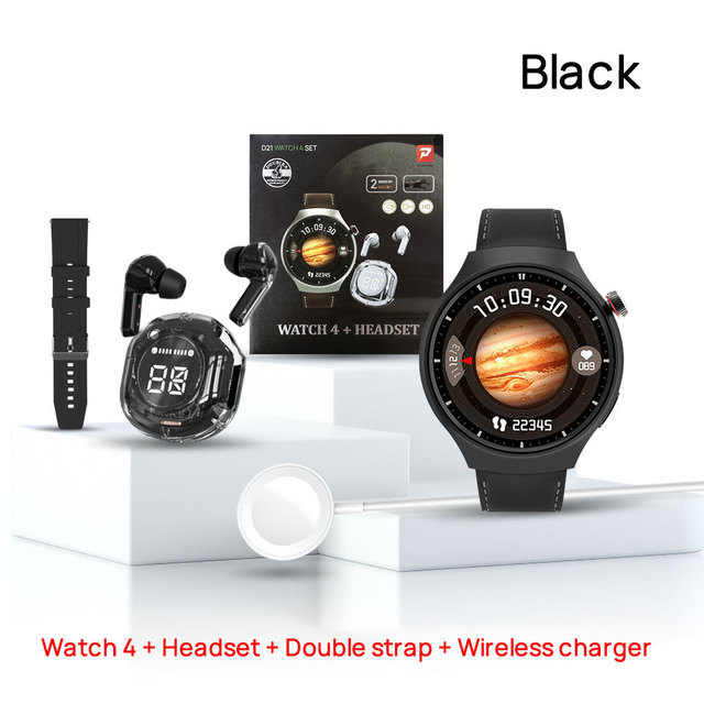 Fashion Gift Box D21 Smart Watch Set Double Strap Waterproof Round Smart Watch With TWS Earphones Earbuds for Men