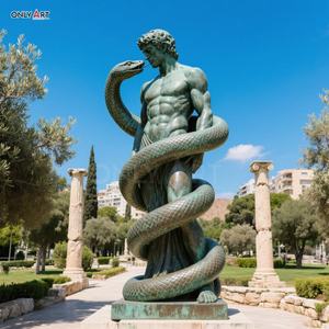 Personalizado ciudad jardín público decoración clásico estilo griego grande latón fundido hombre estatua tamaño real serpiente entrelazada hombre bronce escultura - Product Image 6
