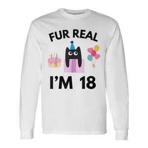Camiseta de manga larga con estampado digital de Fur Real Cat Birthday 18 Years Old, unisex, para adultos, con cuello redondo - Product Image 1