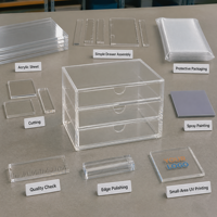 Boîte de présentation personnalisée en acrylique transparent à 3 tiroirs, organisateur de bijoux, étui de rangement pour objets de collection, avec encoche pour doigt, impression UV, logo OEM, vente au détail