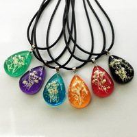 Bijoux bohèmes pendentif en alliage de cristal amour coeur collier jaune fleur séchée pendentif acrylique collier géométrique