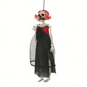 Scheletro Femminile Gotico Sospeso con Articolazioni <span class=keywords><strong>Mobili</strong></span>, Parrucca Rossa e Vestito Nero in Plastica per Halloween, Decorazione per Casa Stregata, Giardino e Prato - Product Image 4