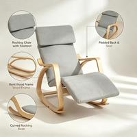 Fauteuil à bascule de loisirs en bois courbé de haute qualité, avec assise en coton et lin, idéal pour chambre, salon ou mobilier de maison.