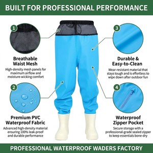 Senshuo Cyan Azure Tots Waist Waders Drawstring Mesh Ventilated Featherweight <span class=keywords><strong>Vinyl</strong></span> Kids Hip Pants Waders for Backyard - Product Image 2