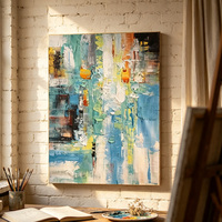 Peinture sur toile abstraite bleue, jaune et blanche, art mural texturé encadré, décoration moderne Huamiao pour salon, chambre et bureau