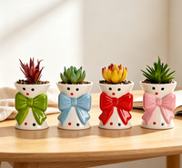 Pot de fleurs décoratif en céramique mignon avec nœud et trou de drainage, décoration de chambre Coquette pour adolescentes