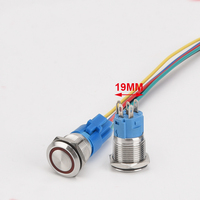 Interrupteur à bouton-poussoir LED RVB Acier inoxydable 12V/24V/220V 5A 12mm/16mm/19mm/22mm Anneaux illuminés 1NO1NC Combinaison électronique
