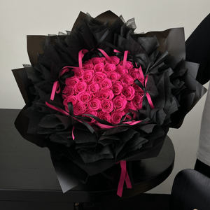 Bouquet de fleurs éternelles avec nœud papillon de style coréen Bouquet de forme ronde immortelle un cadeau de la Saint-Valentin préservé de qualité supérieure HDJ02 - Product Image 4