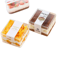 Boîte d'emballage carrée transparente jetable en PS de qualité alimentaire, 9,5*9,5*6,5 cm, épaisseur 0,8 mm, 440 ml, avec logo personnalisé, MOQ 30 sets