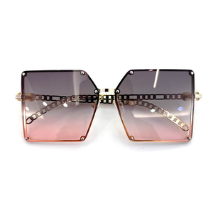 Lunettes de soleil oversize dégradées pour filles, protection UV400, monture métallique de luxe tendance <span class=keywords><strong>2022</strong></span>, rivets carrés et chaîne - Product Image 2
