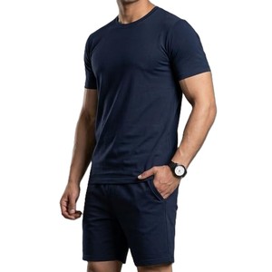 Ventes en gros de shorts et de t-shirts à manches courtes pour hommes, ensembles décontractés d'été avec motif uni, respirants et légers, ensembles 2 pièces - Product Image 3