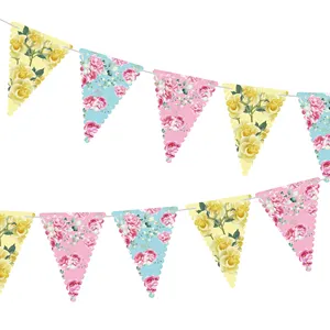Pafu Vintage Floral Tea Party For Bridal Shower Baby Shower Birthday Partea Time Backdrop Garland Banner