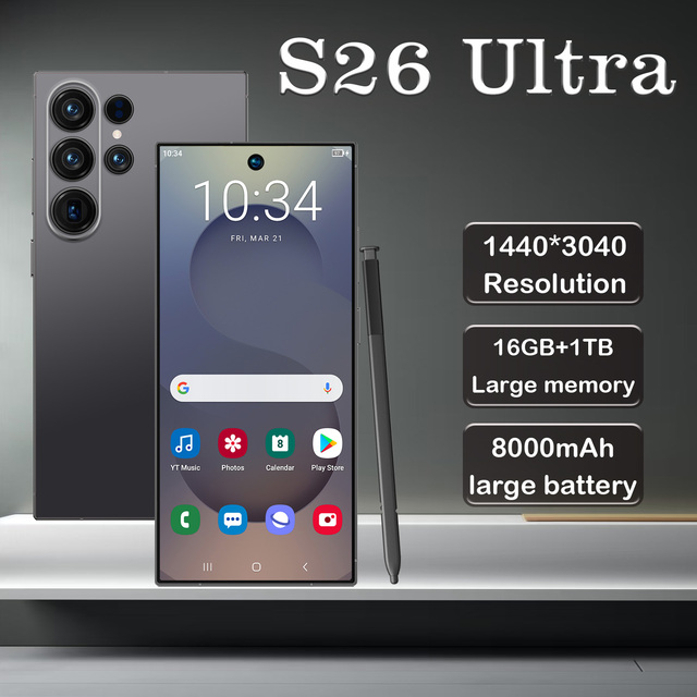 Hot Selling 16GB+1TB S26 Ultra Android 15 5G LTE Smartphone Global 6.8" 144Hz 108MP Camera 65W Quick Charge Big Screen Phone