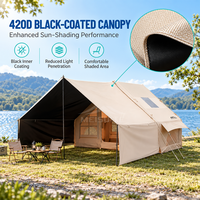 Tente de glamping gonflable 3x2,1m avec auvent extensible de 5,7m, tente pneumatique imperméable en Oxford 420D noir enduit pour complexe hôtelier