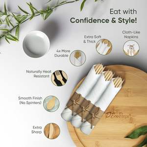 Premium 100% Biodegradável Eco Descartável Conjunto de Talheres de Bambu Pré-Envolvido Guardanapos (10 Pack 40 PCS)-Inclui Garfos Facas - Product Image 2