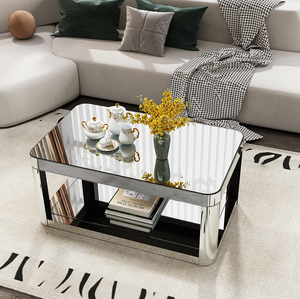 Baked Curved Mirror Modern Wood Coffee <b>Table</b> Living Room <b>Adjustable</b> <b>Height</b> Lift Center <b>Table</b> Premium Furniture - Product Image 1