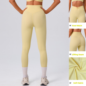 <span class=keywords><strong>Leggings</strong></span> <span class=keywords><strong>da</strong></span> Yoga a Vita Alta Senza Cuciture Frontali con Nodo Incrociato, Effetto Push-Up, Strisce Bianche a Contrasto per <span class=keywords><strong>Palestra</strong></span> e Corsa - Product Image 2